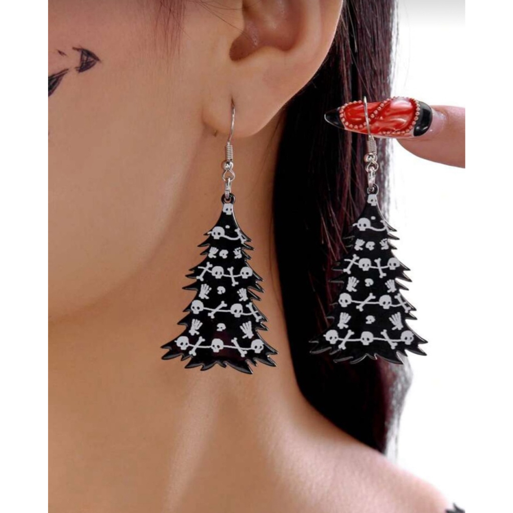 Black Skeleton Tree Halloween Earrings